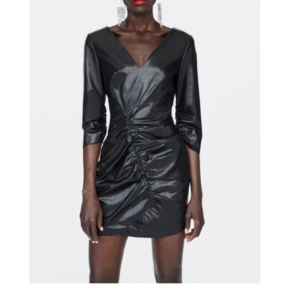 Zara Faux Leather Ruched Dress